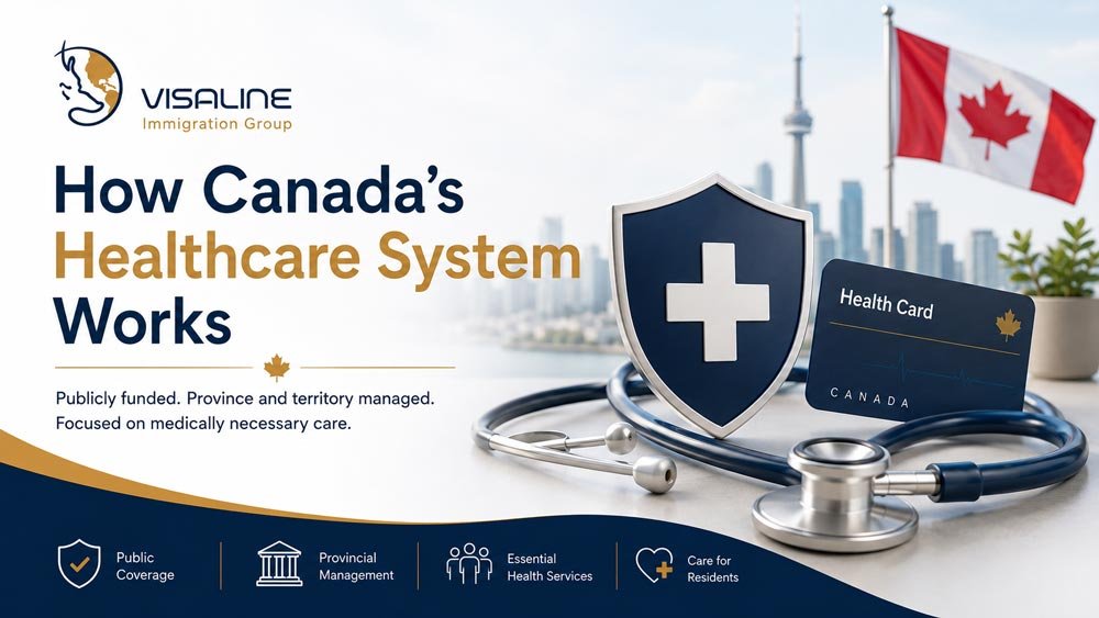 Illustration explaining how Canada's publicly funded healthcare system works
