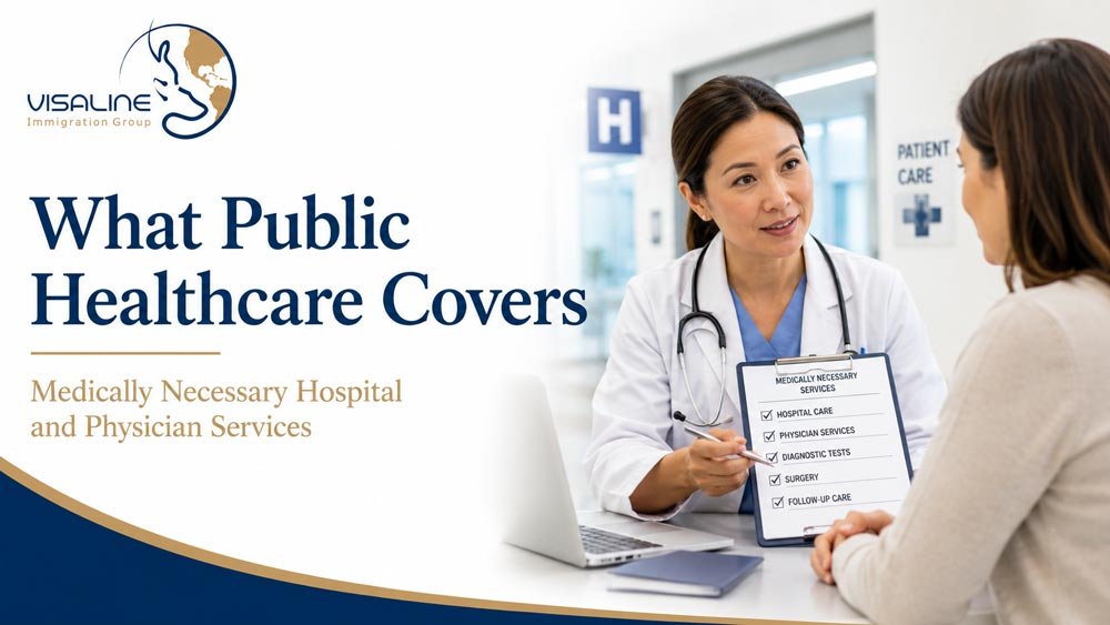 Doctor and patient representing medically necessary services covered by public healthcare in Canada