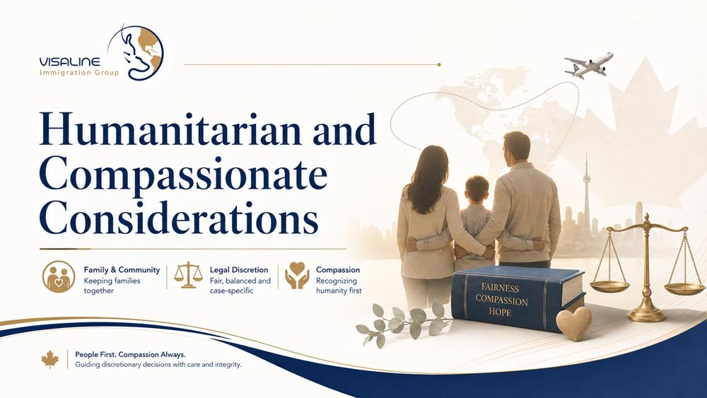 Humanitarian and compassionate considerations image showing a family, legal balance and compassionate immigration theme