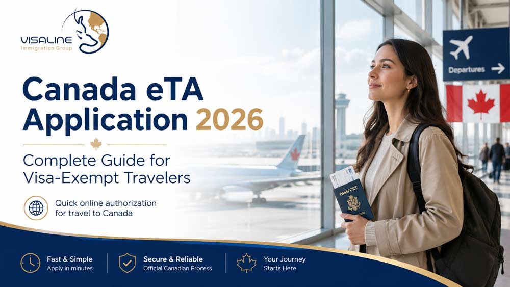 Traveler at an airport holding a passport for Canada eTA application 2026