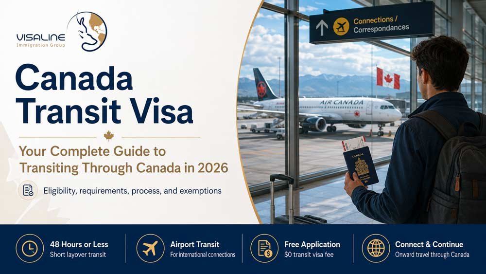 Traveler holding a passport at a Canadian airport for the Canada transit visa 2026 guide