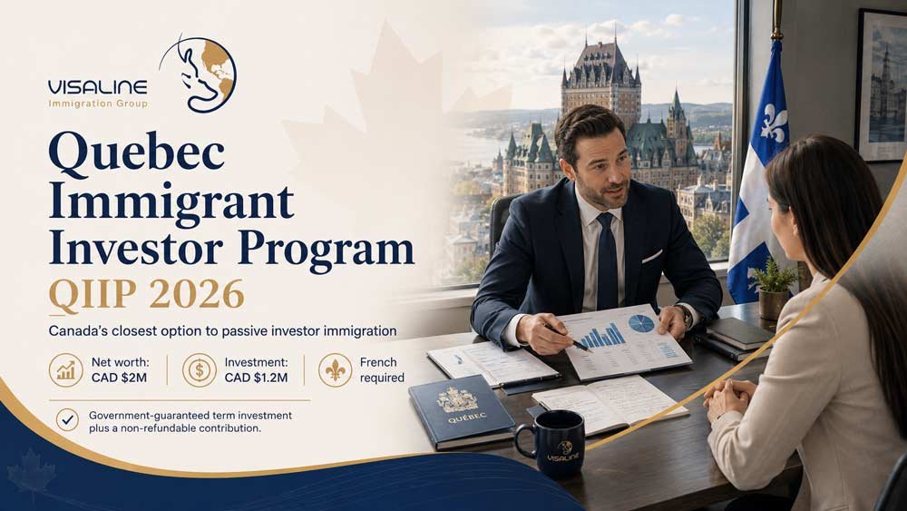 Consultant explaining the Quebec Immigrant Investor Program to an applicant in a professional Quebec office