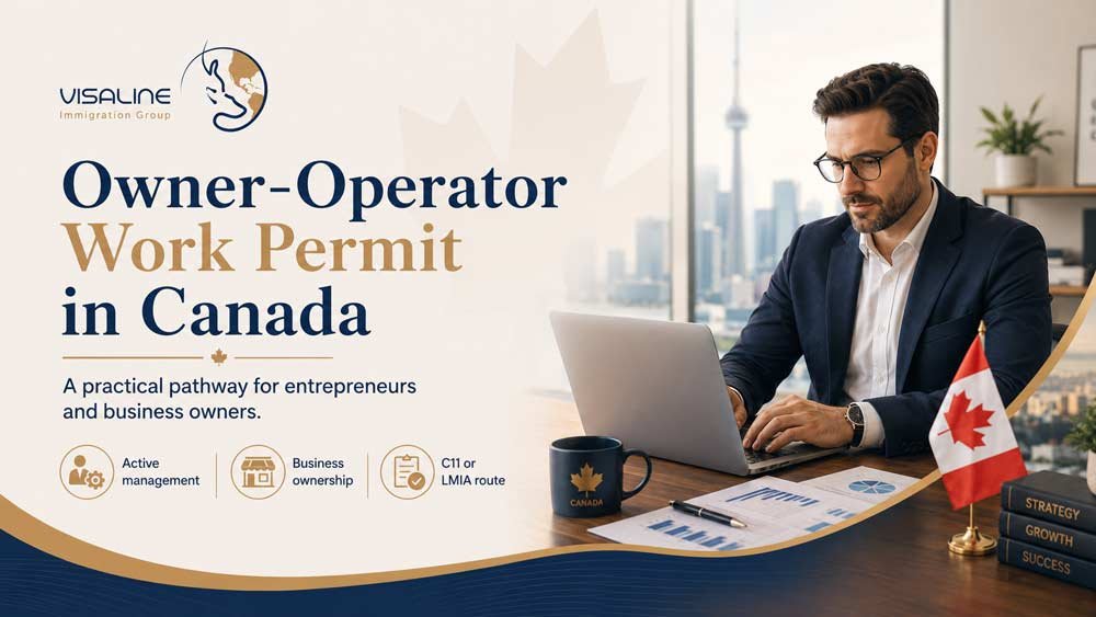 Owner-operator reviewing a Canadian business plan in Toronto for a C11 or LMIA work permit