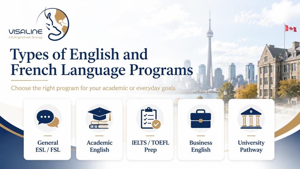 Comparison of general ESL, academic English, IELTS preparation, business English and university pathway programs in Canada