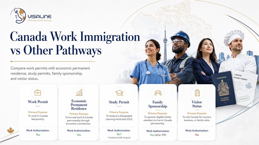 Comparison of Canada work permits, permanent residence, study permits, family sponsorship and visitor status
