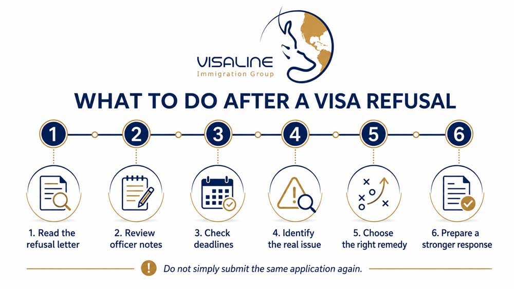 Six steps to take after a Canada visa refusal including officer notes and deadline review