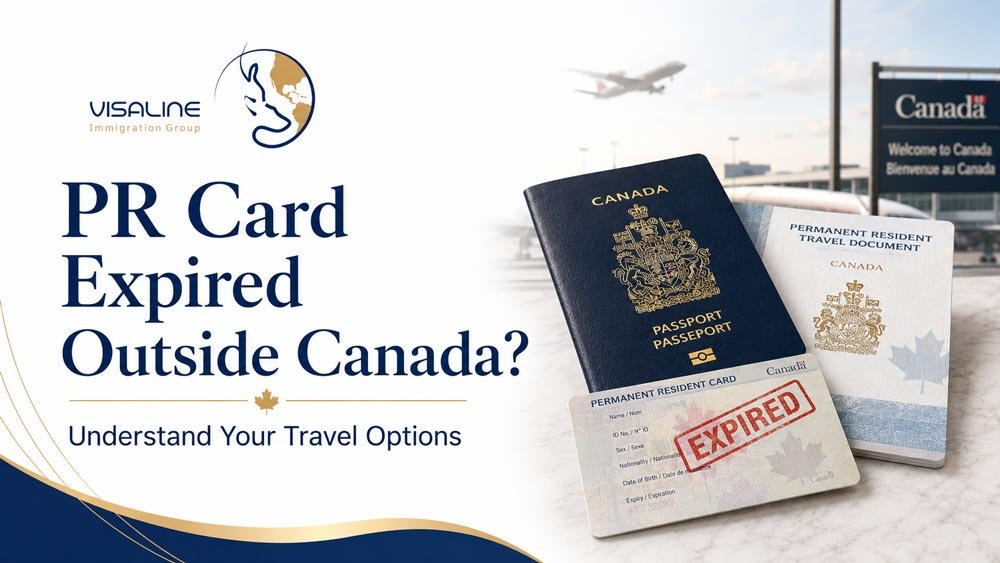 Expired Canadian permanent resident card with passport and Permanent Resident Travel Document at an airport
