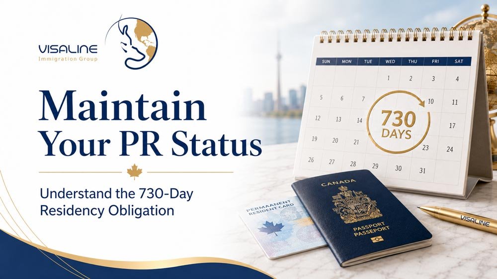 Canadian PR residency obligation showing 730 days with passport and permanent resident card